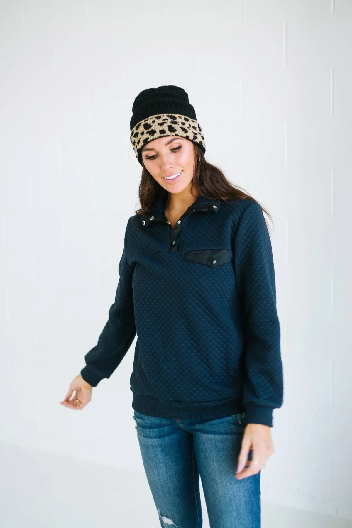 Cuffed Animal Print Beanie