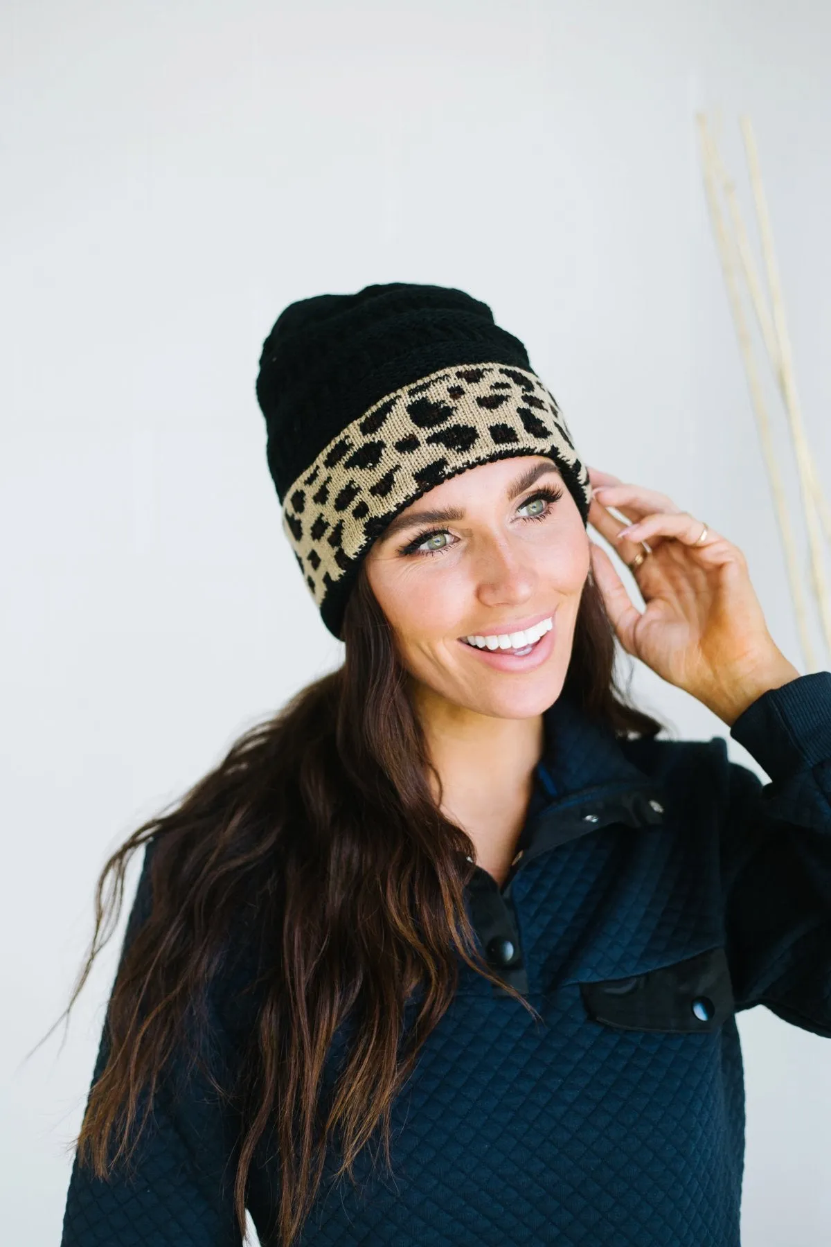 Cuffed Animal Print Beanie