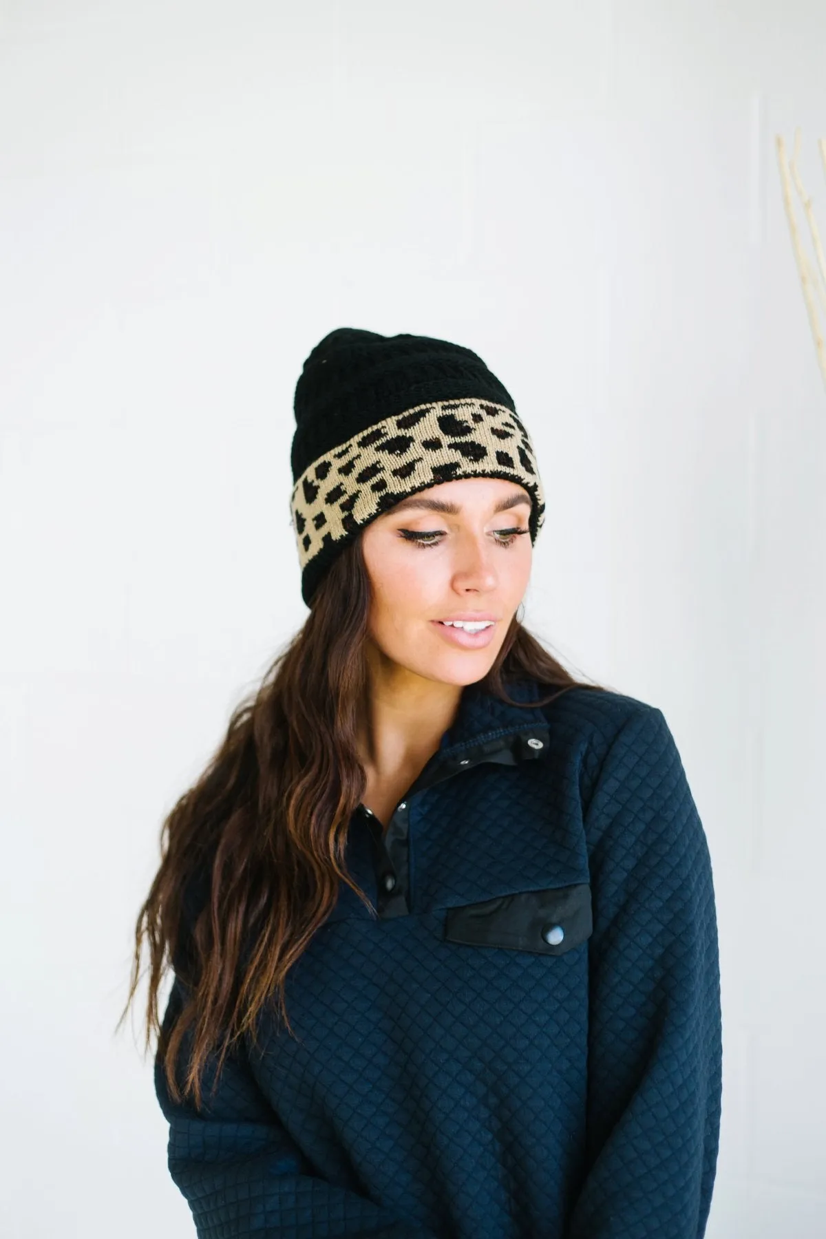 Cuffed Animal Print Beanie