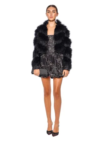 Curran Black Sequin Feathered Crop Jacket