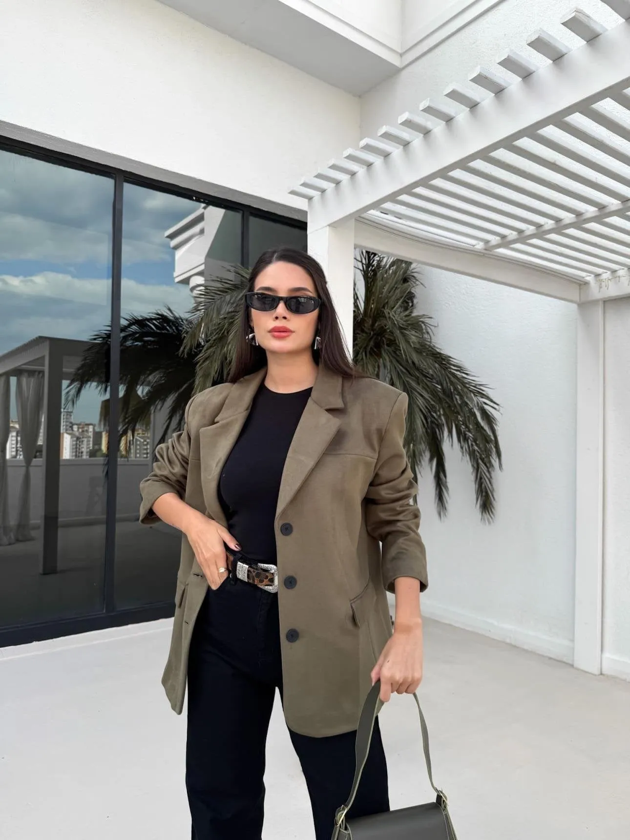 Dark Green Oversize Suede Blazer Jacket