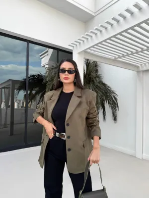 Dark Green Oversize Suede Blazer Jacket