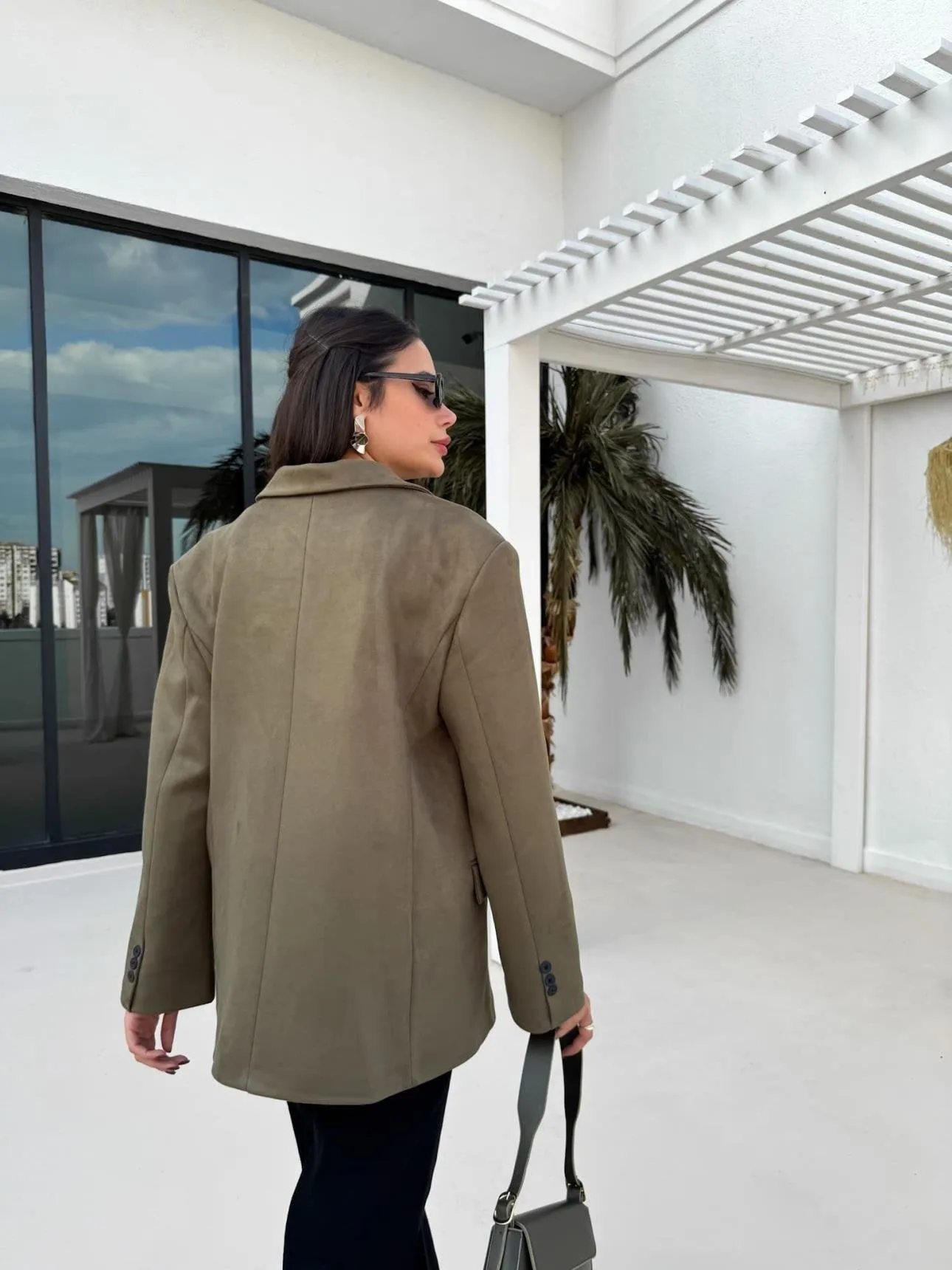 Dark Green Oversize Suede Blazer Jacket