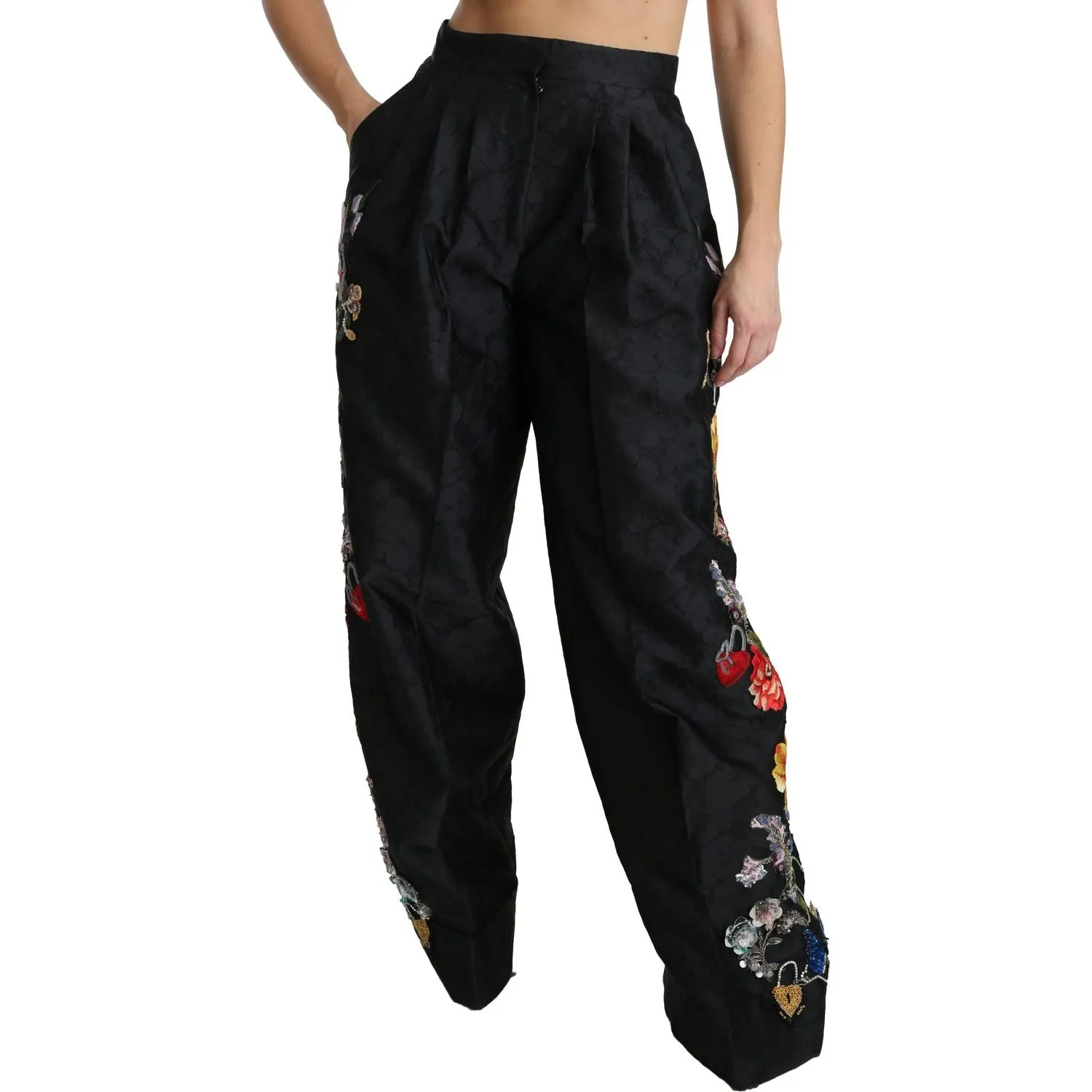 Dolce & Gabbana Elegant High Waist Wide Leg Floral Pants