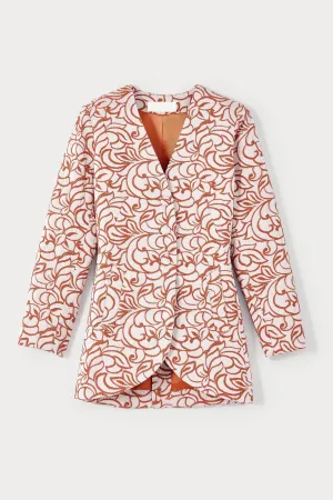ECRU & ORANGE Striped Fitted Long Blazer