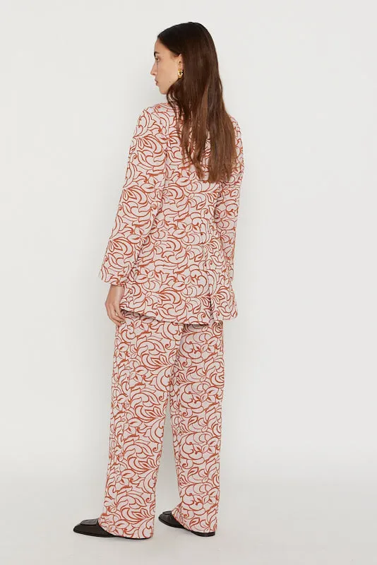 ECRU & ORANGE Striped Fitted Long Blazer
