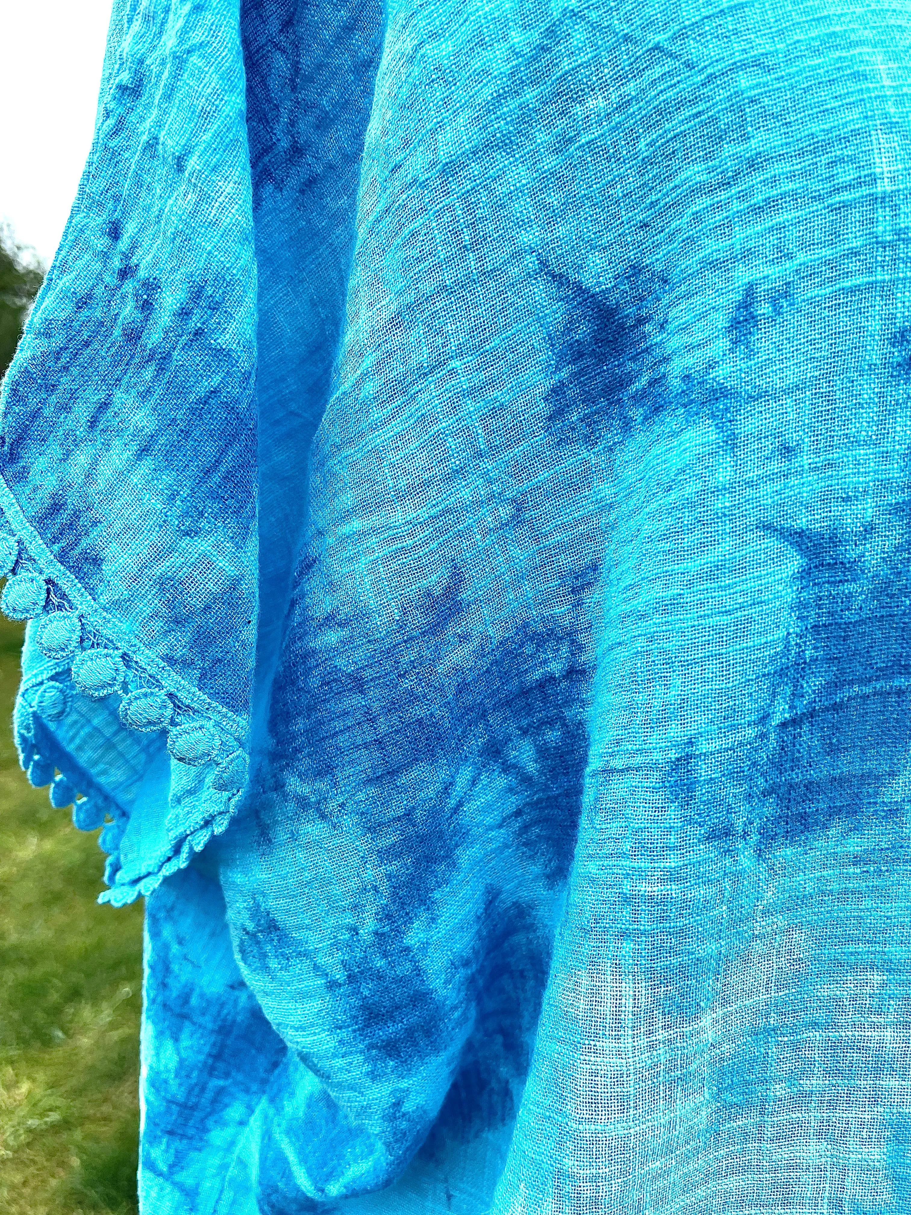 ENCHANTING TURQUOISE COTTON TIE DYE LAGENLOOK TOP