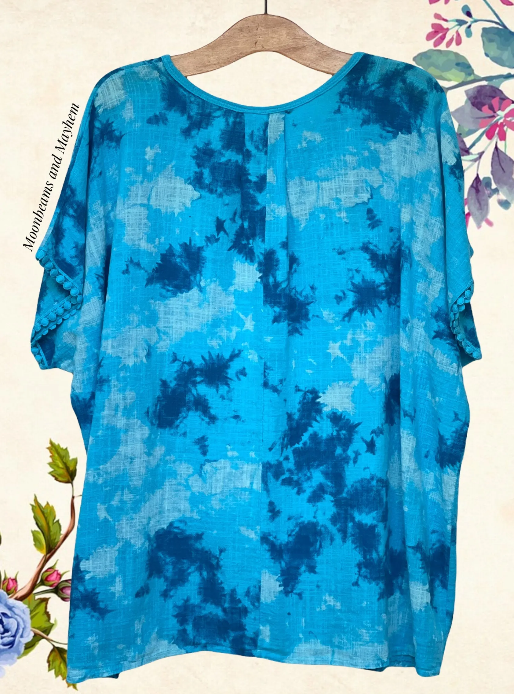 ENCHANTING TURQUOISE COTTON TIE DYE LAGENLOOK TOP
