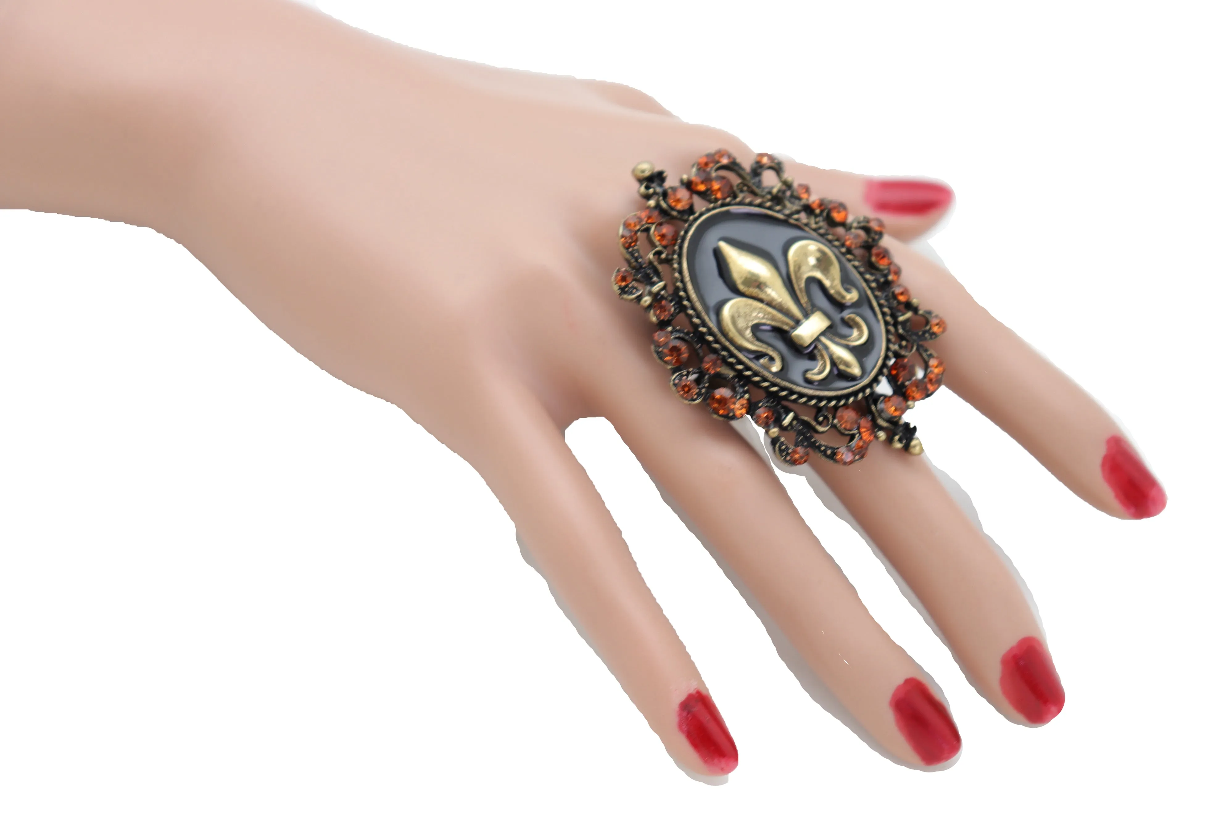 French Style Filigree Fleur De Lis Gold Metal Big Fashion Ring