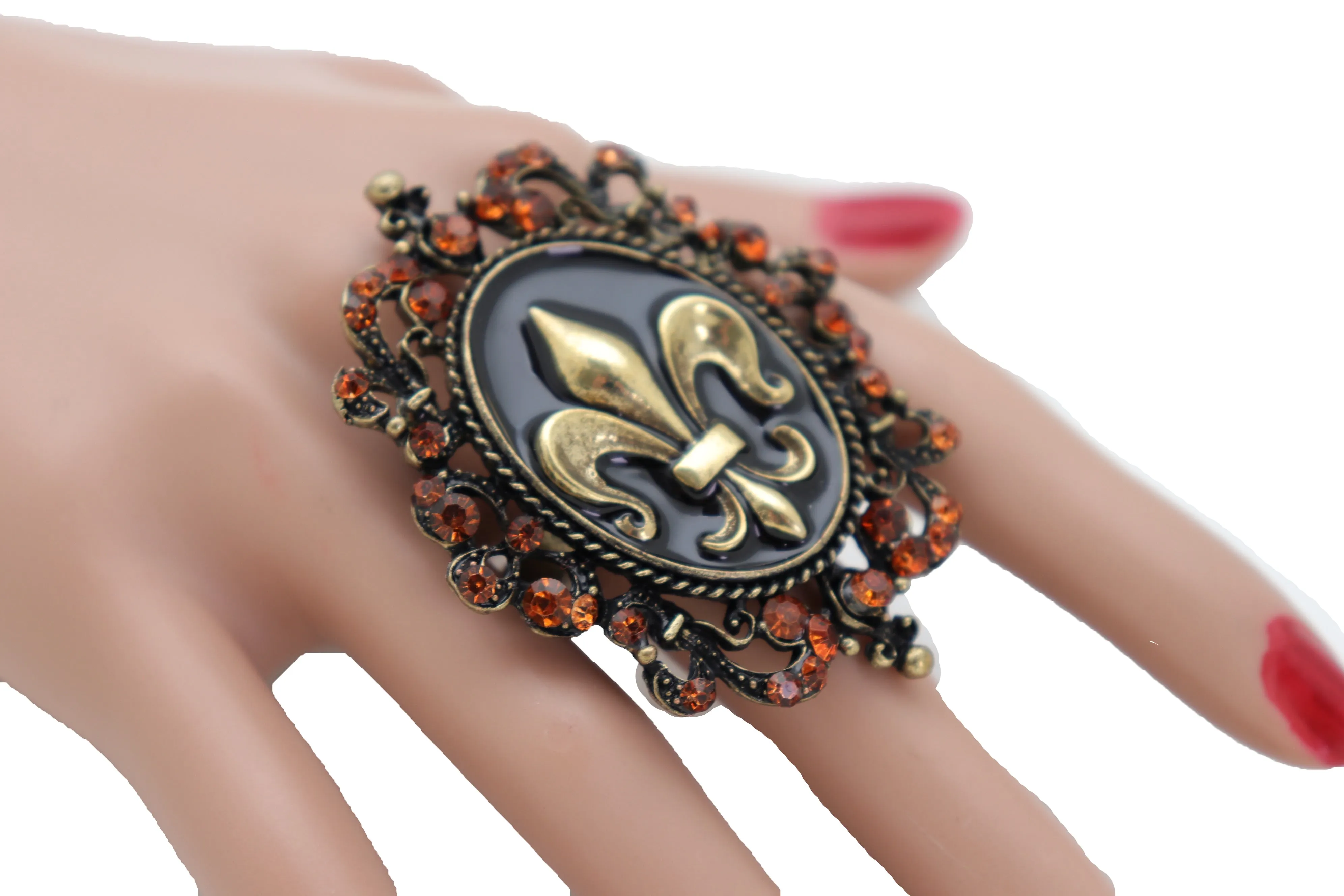 French Style Filigree Fleur De Lis Gold Metal Big Fashion Ring