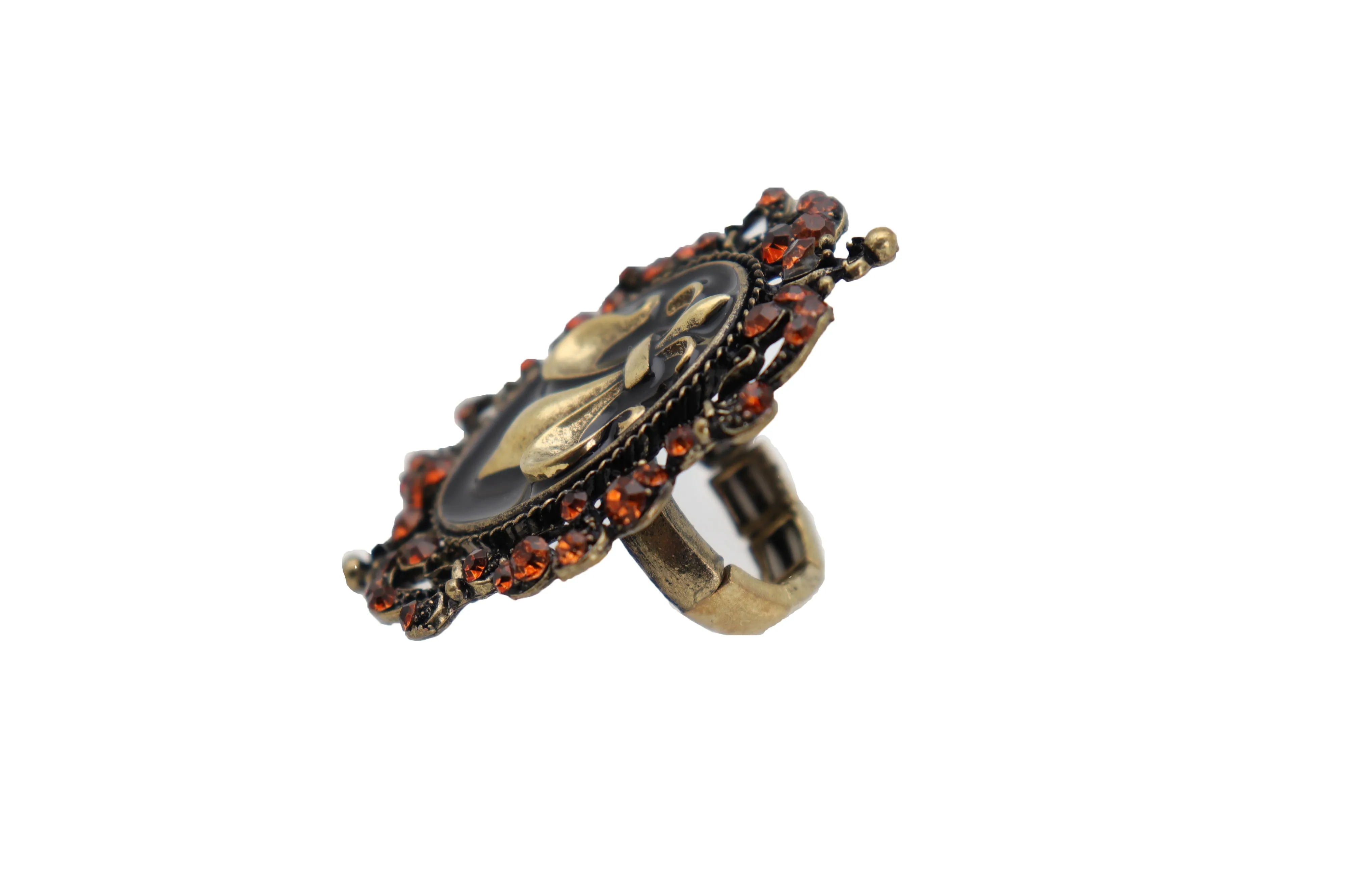French Style Filigree Fleur De Lis Gold Metal Big Fashion Ring