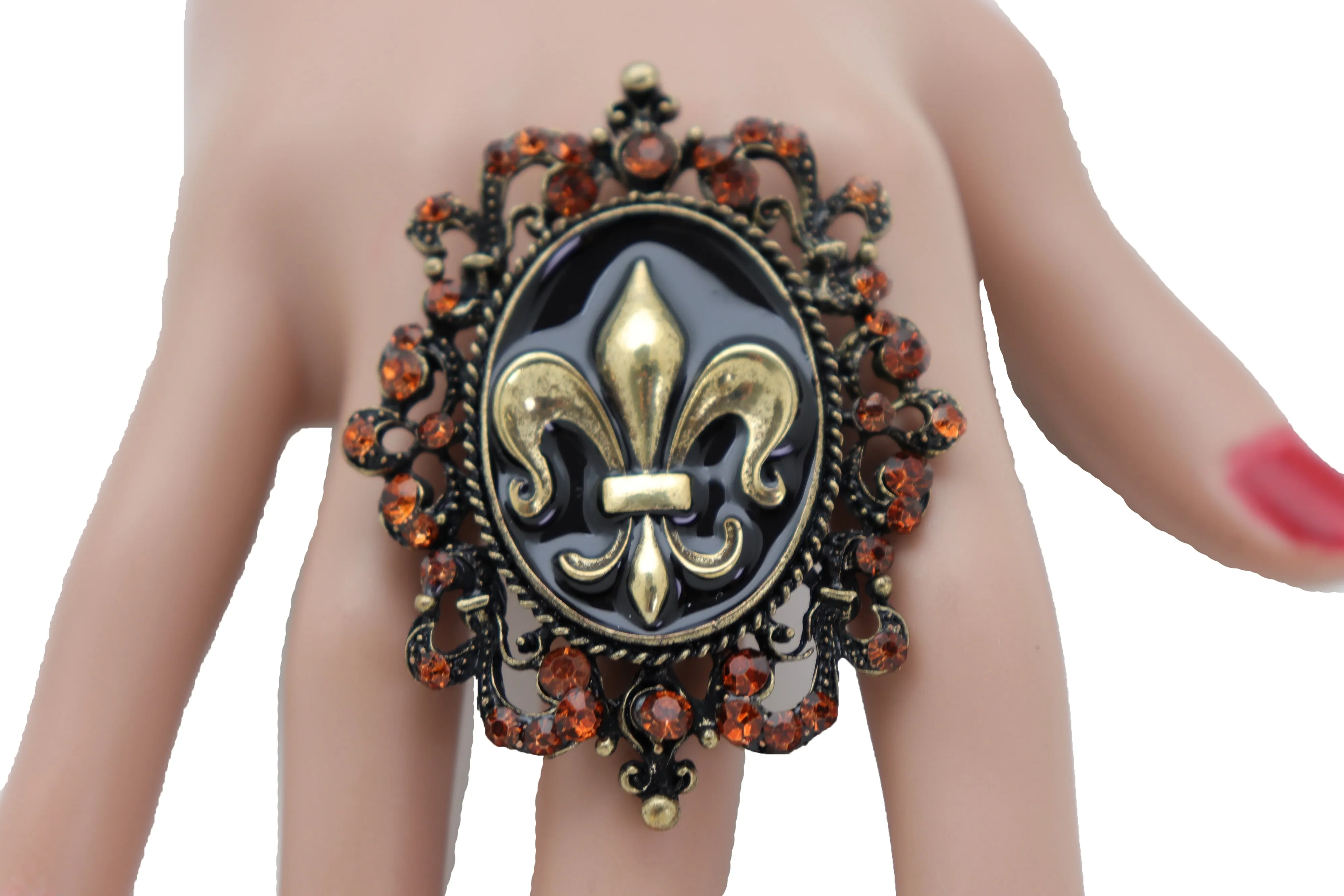 French Style Filigree Fleur De Lis Gold Metal Big Fashion Ring