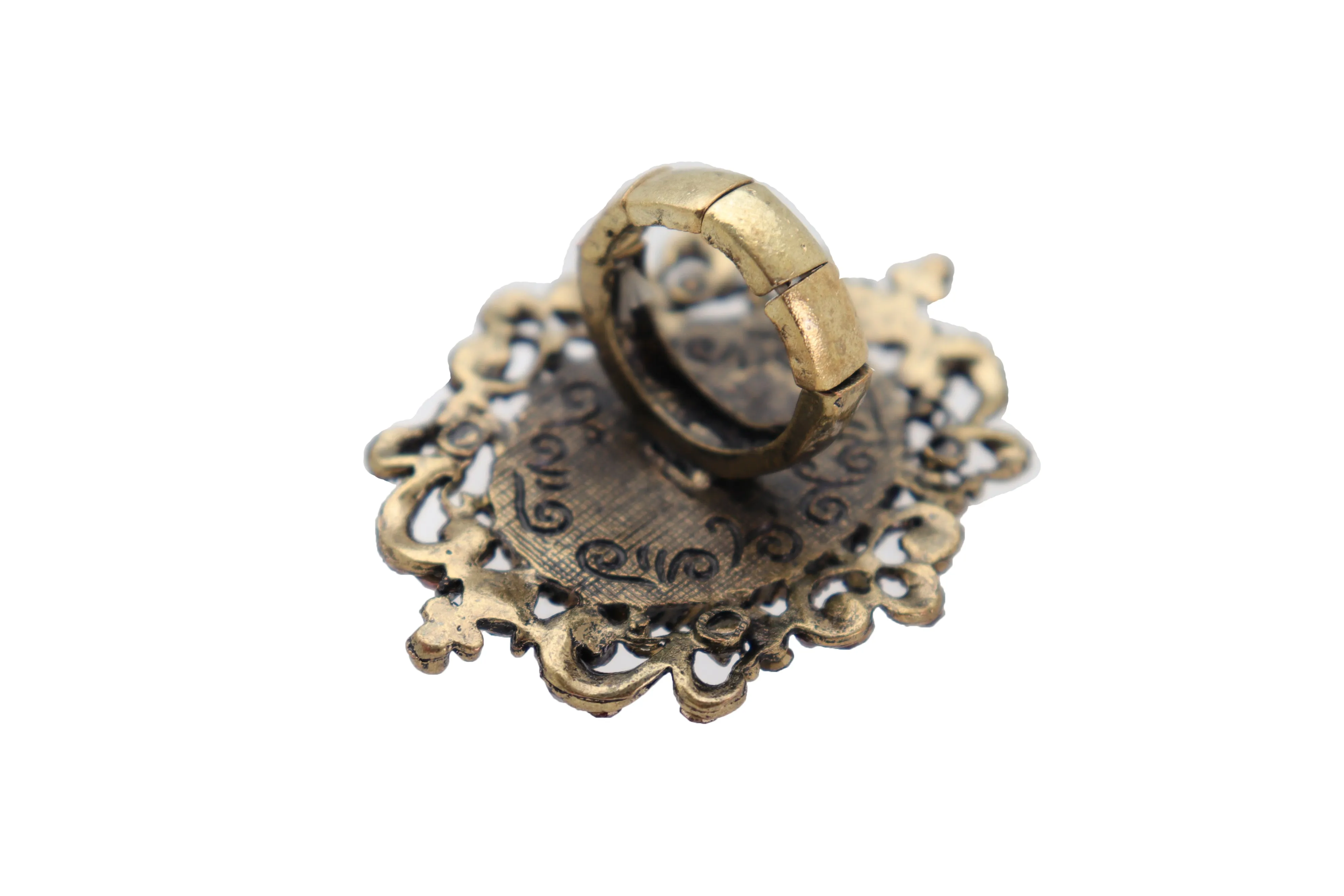 French Style Filigree Fleur De Lis Gold Metal Big Fashion Ring