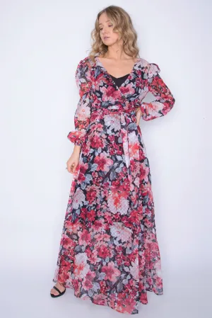 Full Sleeved Textured Fully Lined Wrap Dress