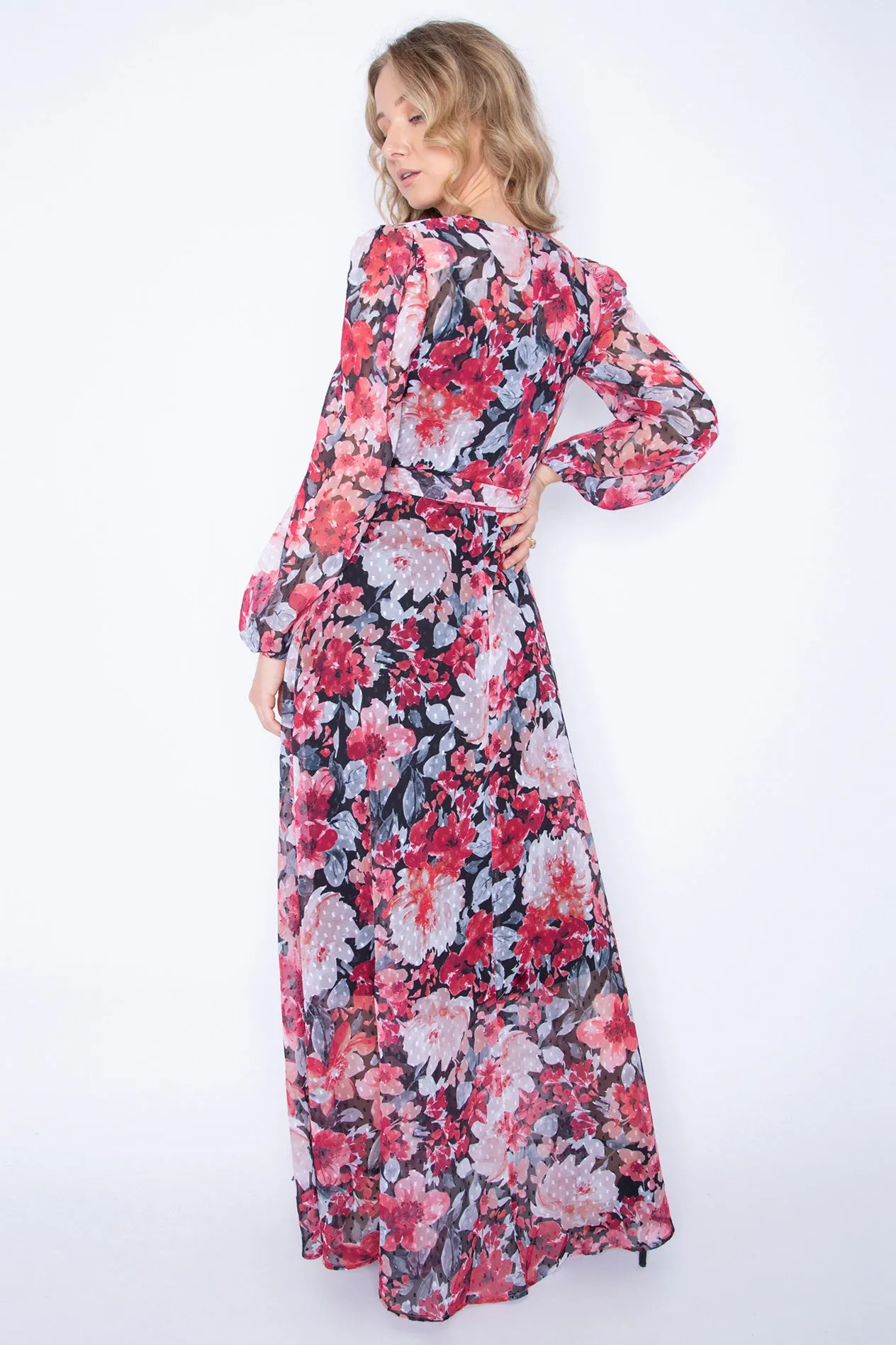 Full Sleeved Textured Fully Lined Wrap Dress