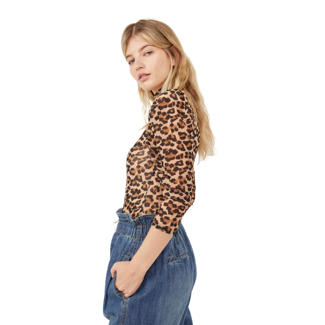 Gather Tee High Neck - Leopard Print
