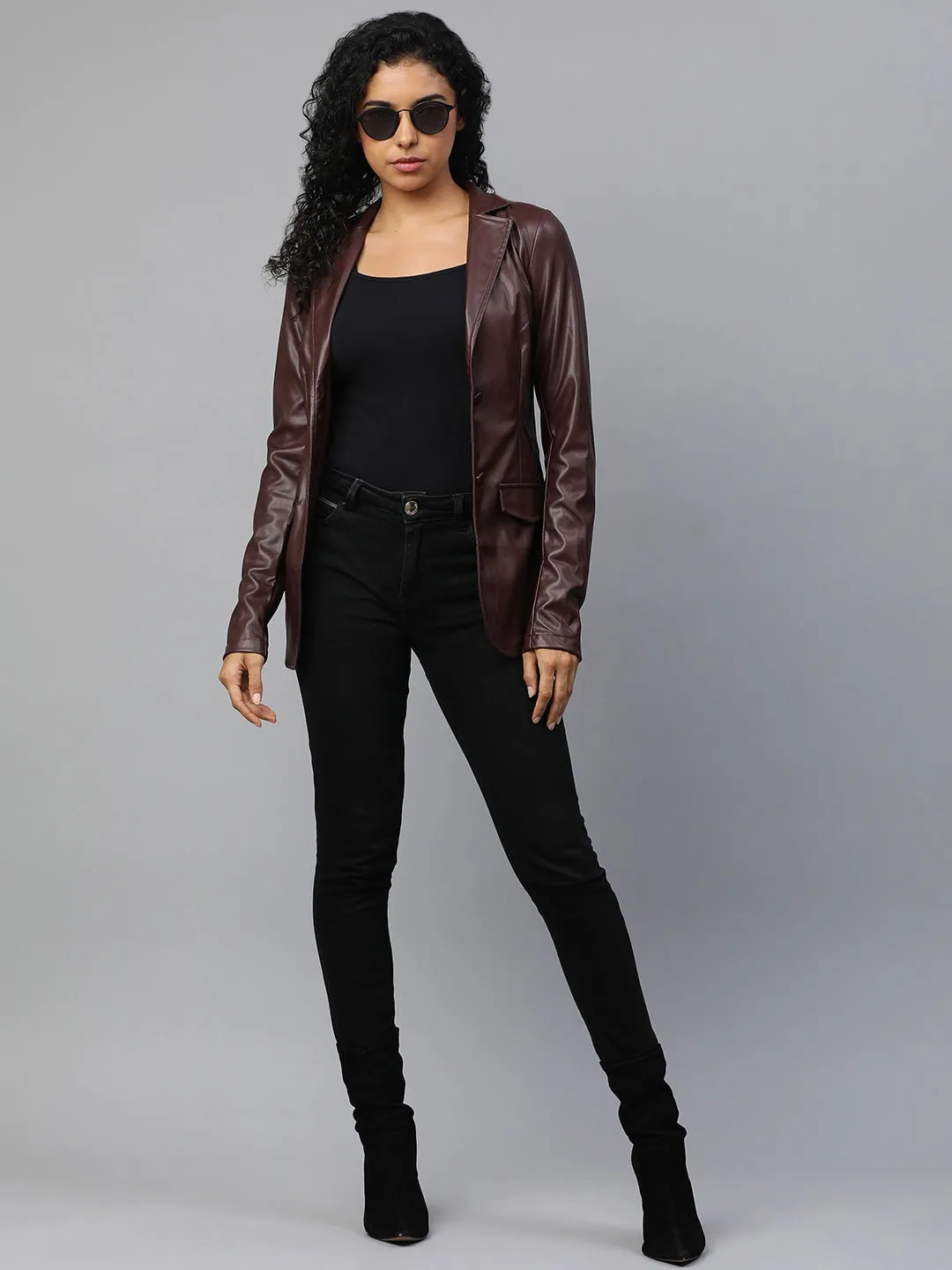 Genuine Leather Oversized Blazer | QAWACH
