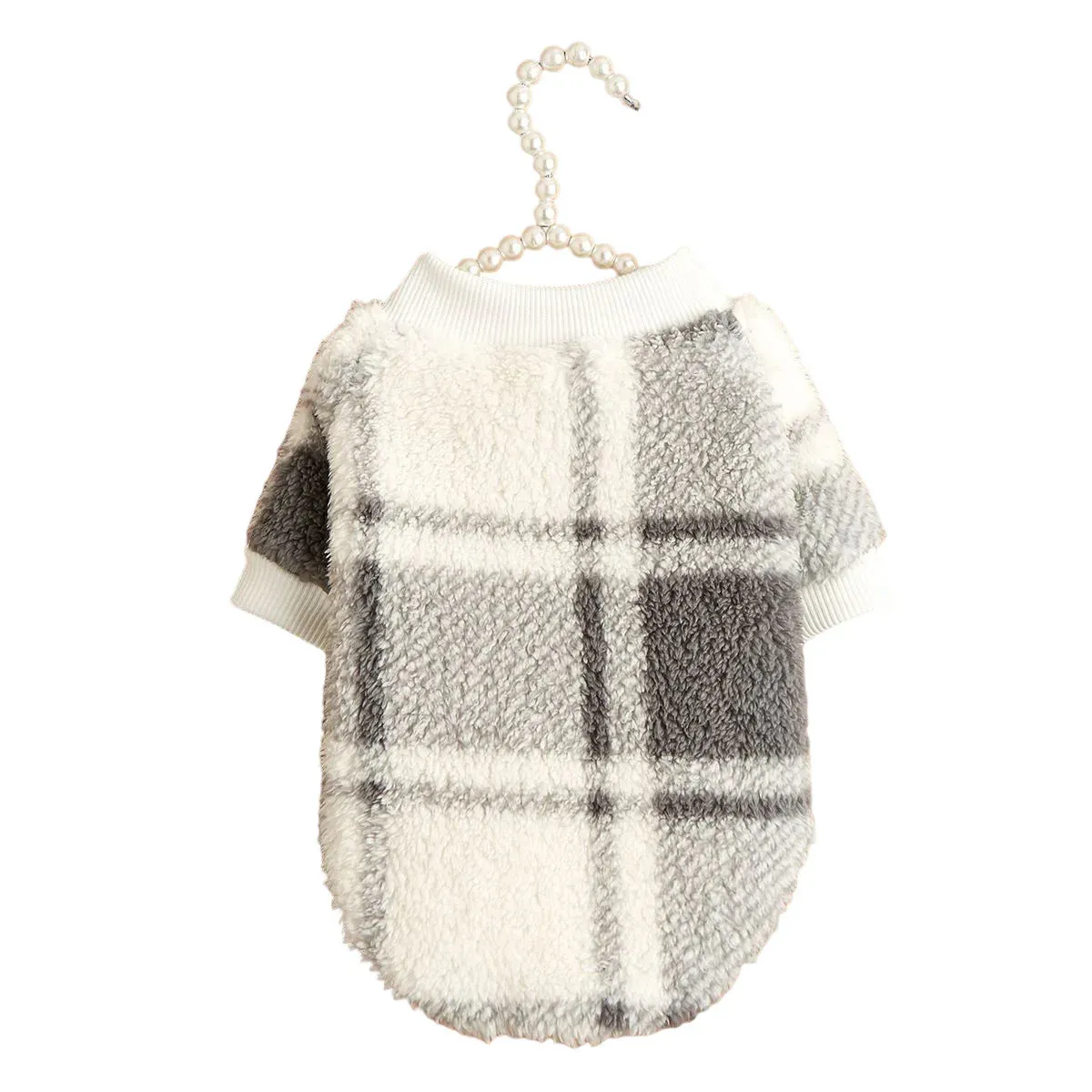 Gray Plaid Glam: Fashion Plush Hoodie for Small to Medium Dogs - Autumn/Winter Pet Clothes for Warmth and Style
