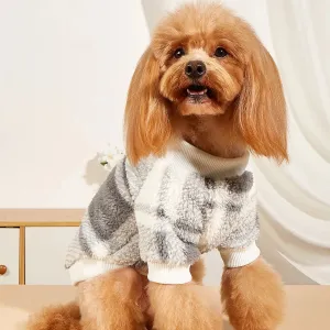 Gray Plaid Glam: Fashion Plush Hoodie for Small to Medium Dogs - Autumn/Winter Pet Clothes for Warmth and Style