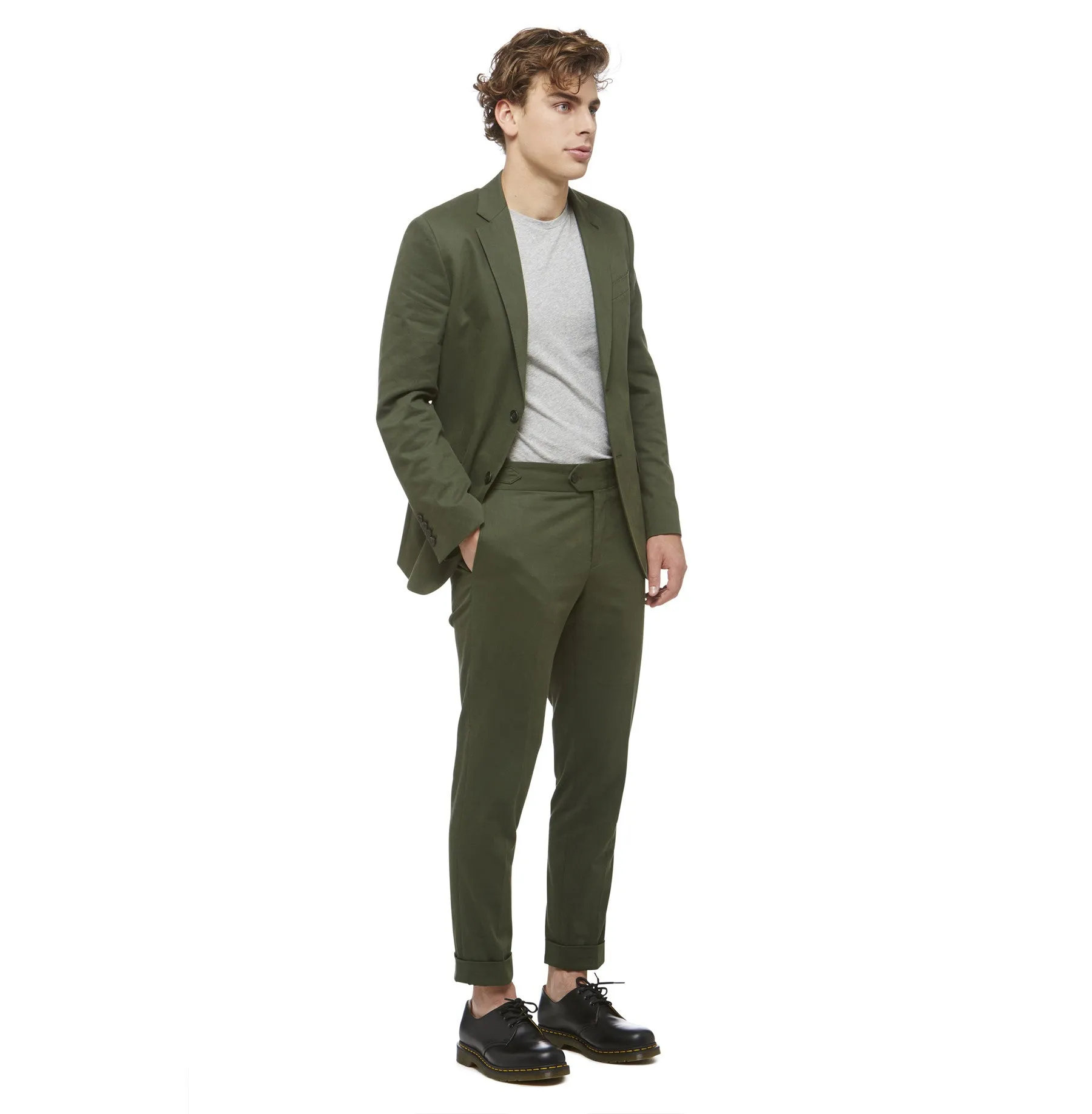 Green Cotton Cuffed Trouser