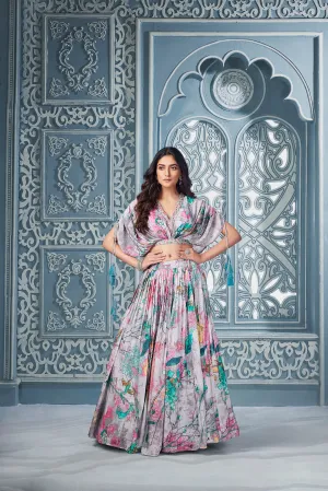 Grey Indowestern Lehenga Set with Hand Embroidery