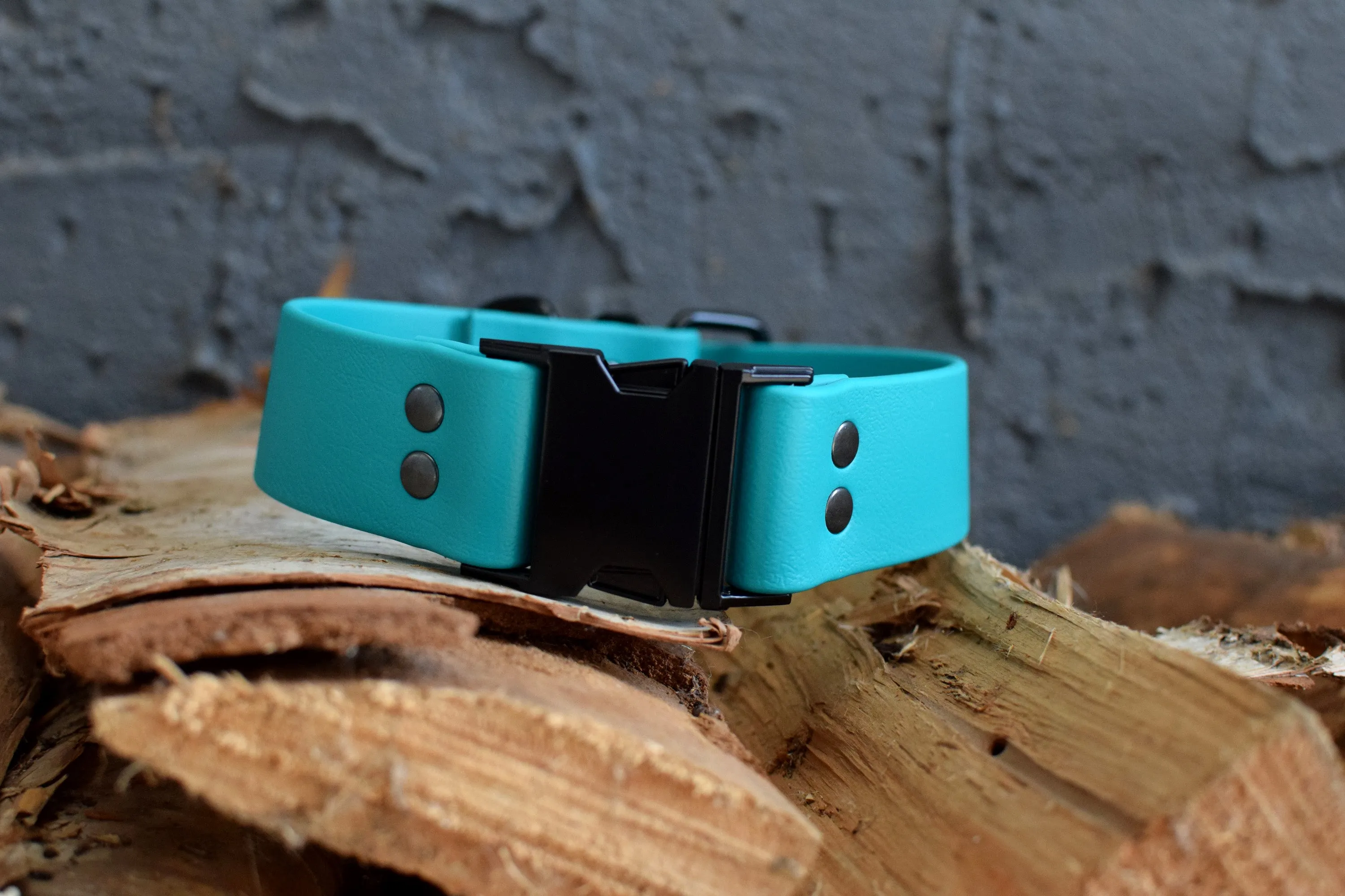 HARDWARE RETIREMENT SALE - Teal & Black Biothane Dog Collar