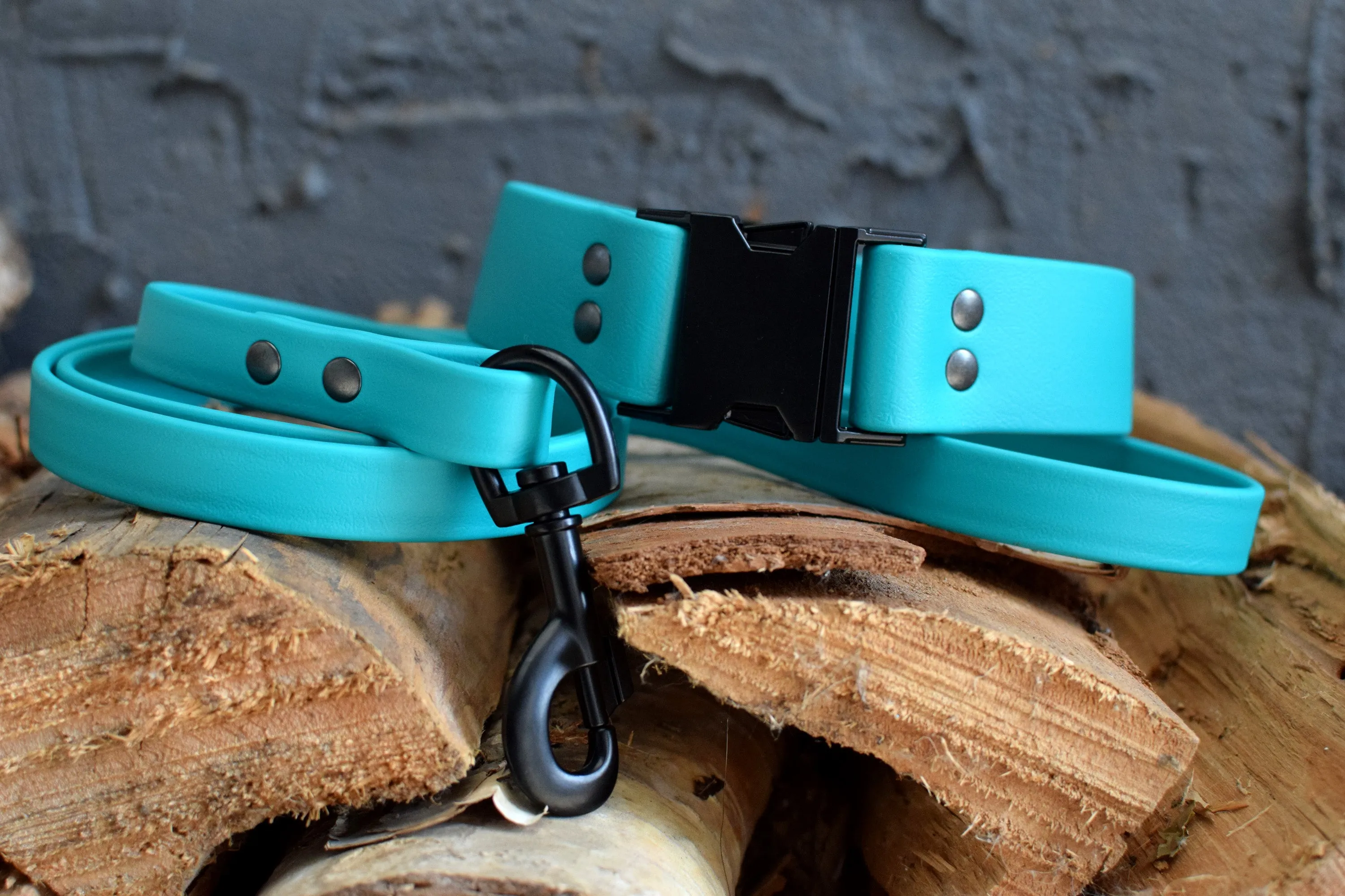 HARDWARE RETIREMENT SALE - Teal & Black Biothane Dog Collar