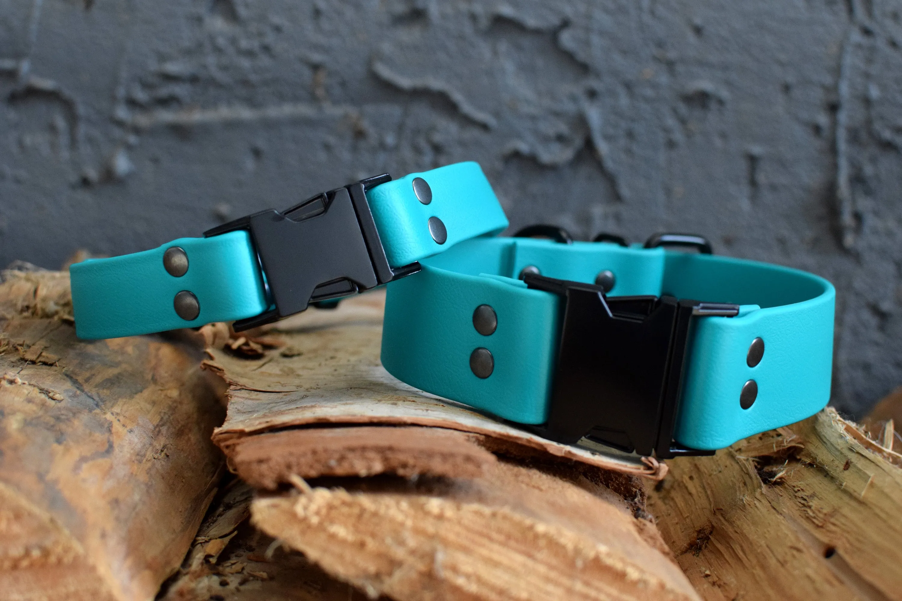 HARDWARE RETIREMENT SALE - Teal & Black Biothane Dog Collar