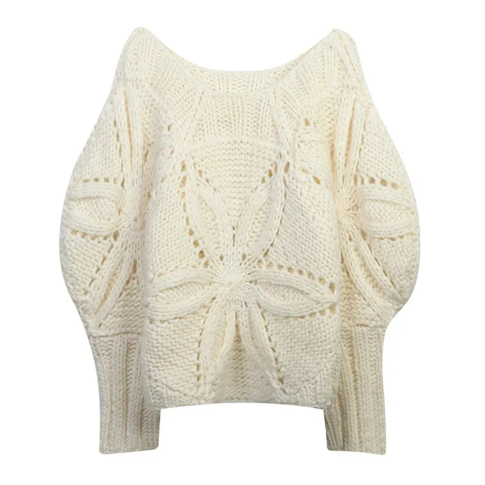 Hollow Out Knitting Sweaters For Women Round Neck Long Sleeve Loose Casual Solid Sweater Female Fashion Clothing