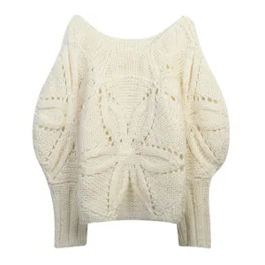 Hollow Out Knitting Sweaters For Women Round Neck Long Sleeve Loose Casual Solid Sweater Female Fashion Clothing