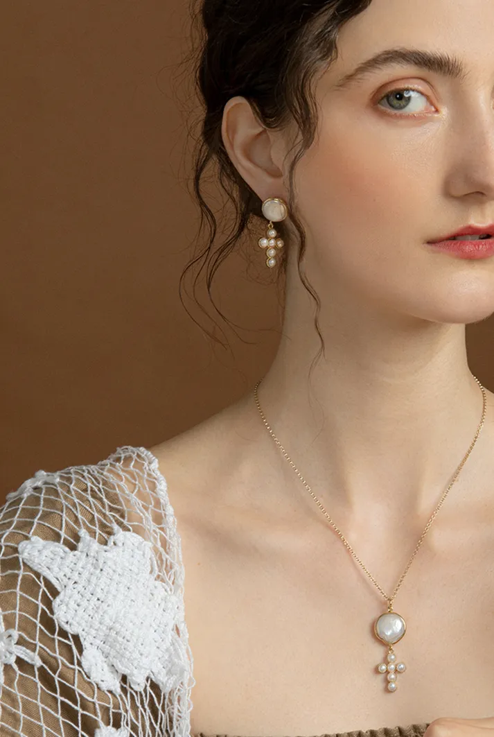 Hope Gold-plated Pearl Cross Earrings