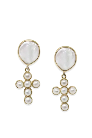 Hope Gold-plated Pearl Cross Earrings
