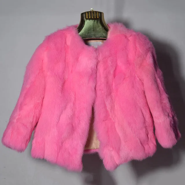 Hot Women Real Rabbit Fur Coat Natural Rex Rabbit Fur Coat O-Neck Fashion Slim Thin Rabbit Fur Coat Full Pelt Genuine Fur Jacket
