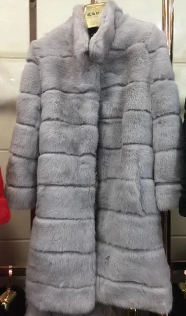 Jancoco Max 2017 New Winter Real Rabbit Fur Jacket Warm Soft Long Fur Coat Women Christmas Dress S1675