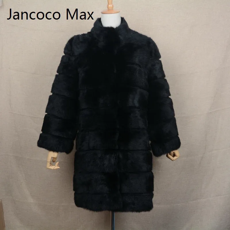 Jancoco Max 2017 New Winter Real Rabbit Fur Jacket Warm Soft Long Fur Coat Women Christmas Dress S1675