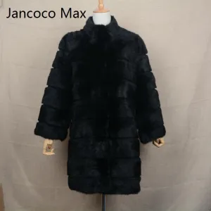 Jancoco Max 2017 New Winter Real Rabbit Fur Jacket Warm Soft Long Fur Coat Women Christmas Dress S1675