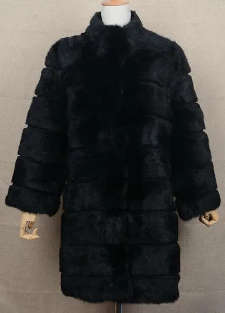 Jancoco Max 2017 New Winter Real Rabbit Fur Jacket Warm Soft Long Fur Coat Women Christmas Dress S1675