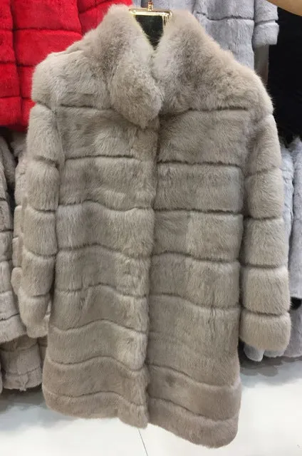 Jancoco Max 2017 New Winter Real Rabbit Fur Jacket Warm Soft Long Fur Coat Women Christmas Dress S1675