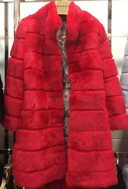 Jancoco Max 2017 New Winter Real Rabbit Fur Jacket Warm Soft Long Fur Coat Women Christmas Dress S1675