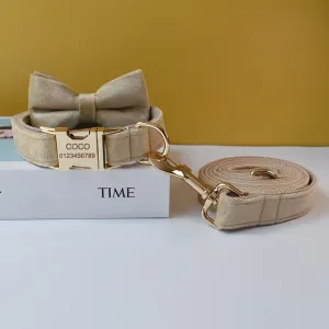 Khaki Velvet Shades: Personalized Bow Collar and Leash Set