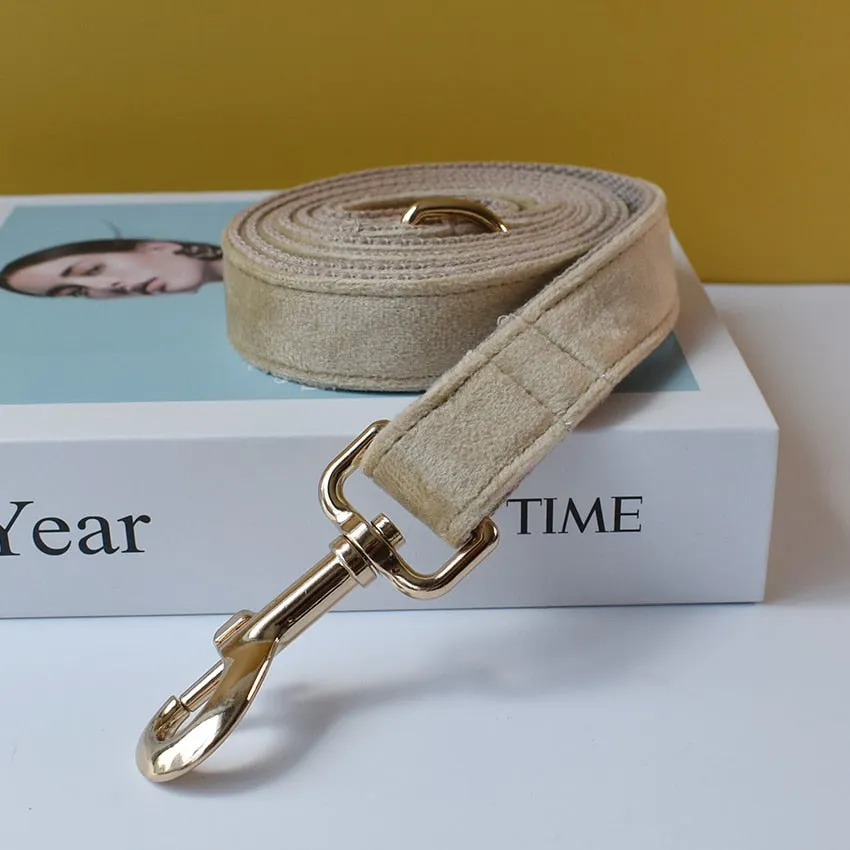 Khaki Velvet Shades: Personalized Bow Collar and Leash Set