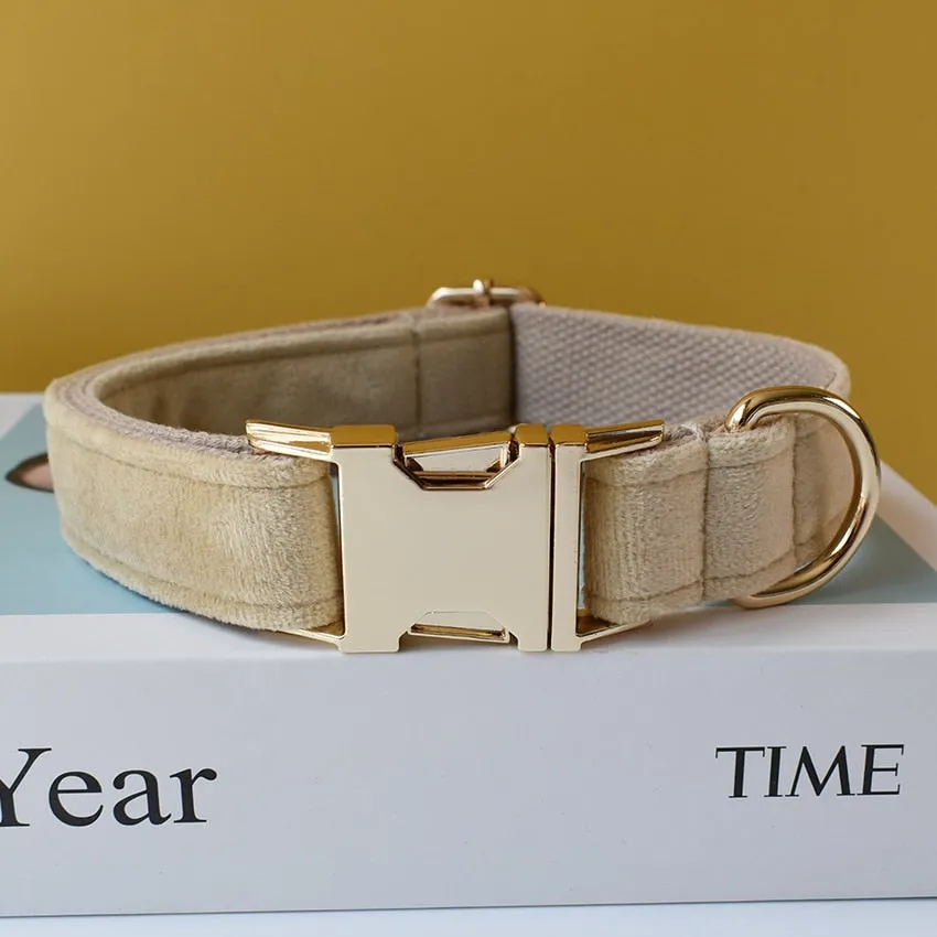 Khaki Velvet Shades: Personalized Bow Collar and Leash Set