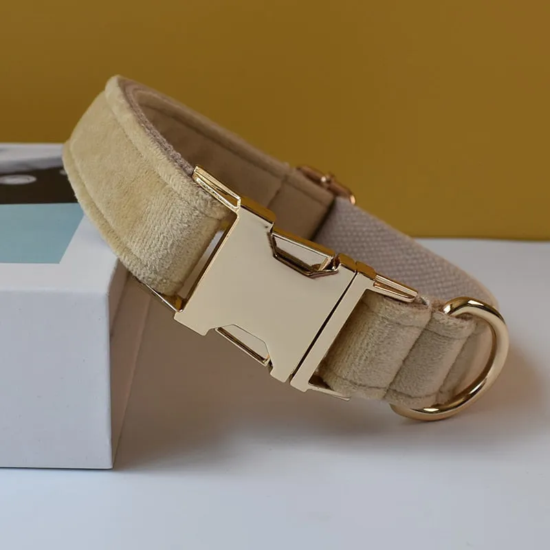 Khaki Velvet Shades: Personalized Bow Collar and Leash Set