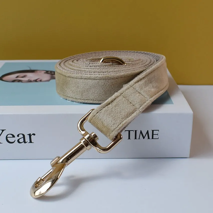 Khaki Velvet Shades: Personalized Bow Collar and Leash Set