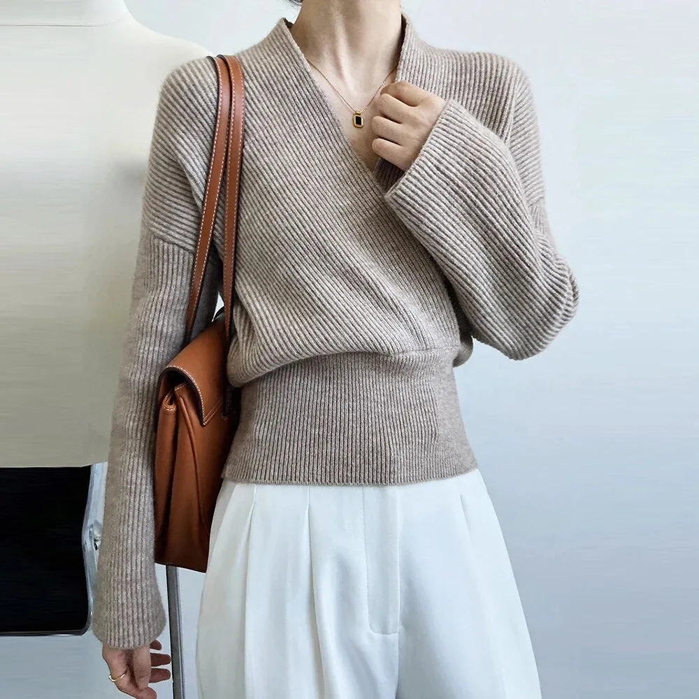 Korean Fashion Knitting Sweaters For Women V Neck Long Sleeve Loose Solid Pullovers Female Autumn Clothing Fashion