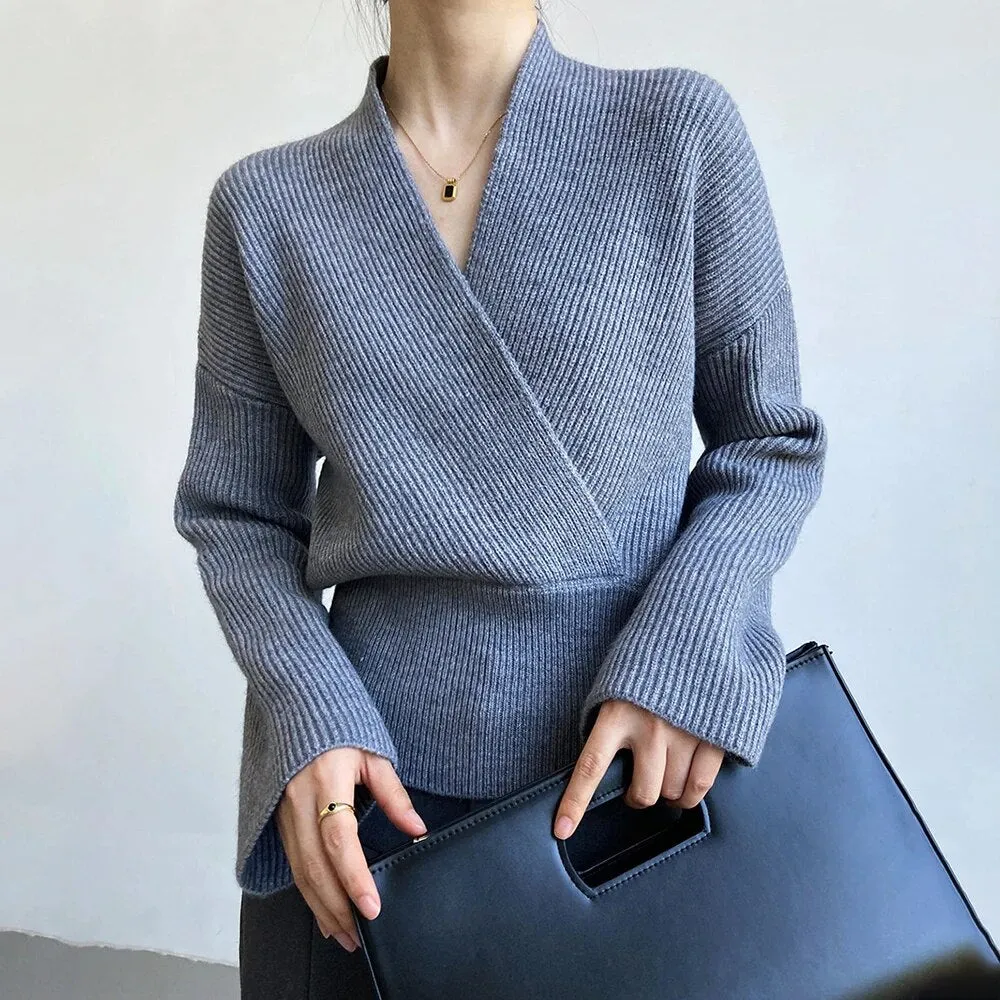 Korean Fashion Knitting Sweaters For Women V Neck Long Sleeve Loose Solid Pullovers Female Autumn Clothing Fashion
