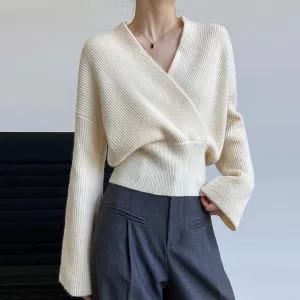 Korean Fashion Knitting Sweaters For Women V Neck Long Sleeve Loose Solid Pullovers Female Autumn Clothing Fashion