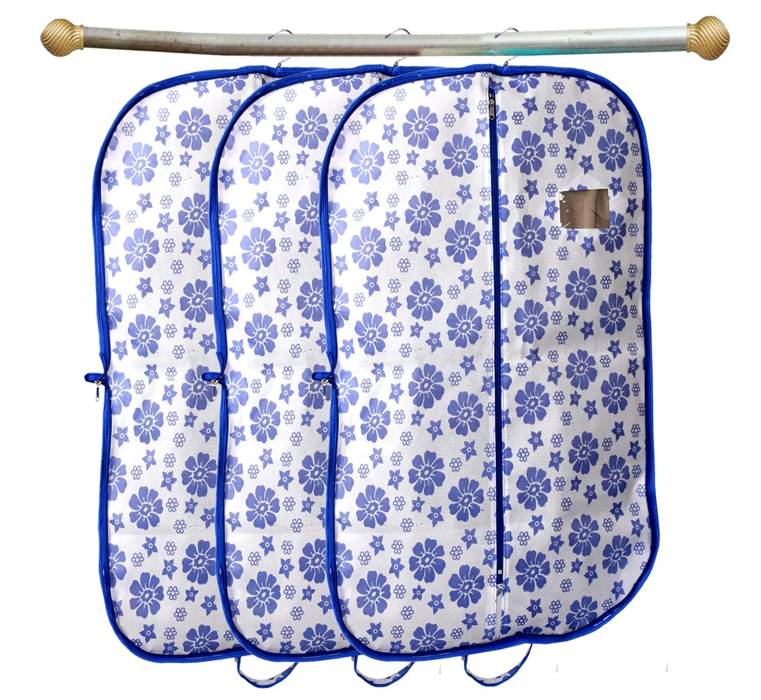 Kuber Industries Flower Printed 3 Pieces Foldable Non Woven Men's Coat Blazer Cover (Blue) -CTKTC041899