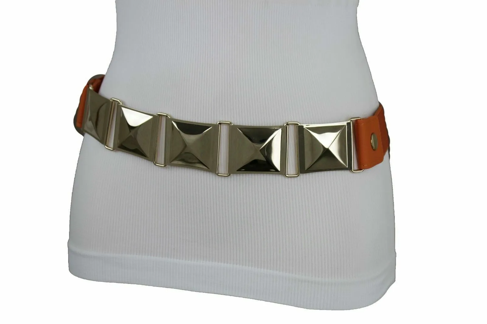 Large Pyramid Studded Elastic Waistband Belt Size S M