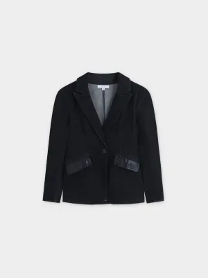 Leather Pocket Denim Blazer-Black